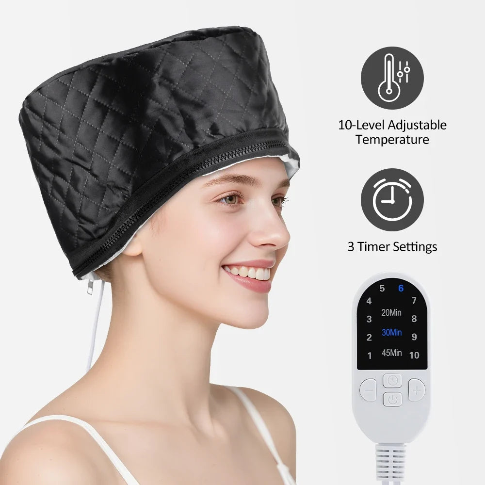 Electric Hair Steamer Cap Hair Heating Hat 3 Time Setting10-Level Heat Home Use Thermal for Deep Conditioning Hair Care SPA Cap