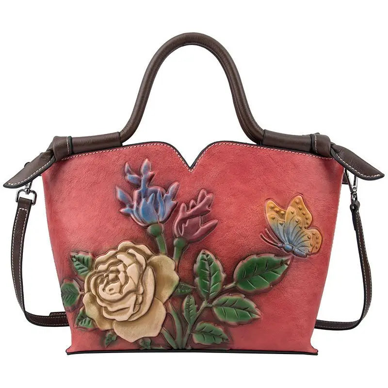 Retro Women Leather Large-capacity Package Single-shoulder Crossbody Hand-carry Bag Top Layer Cowhide 2025 Casual Leather Bag