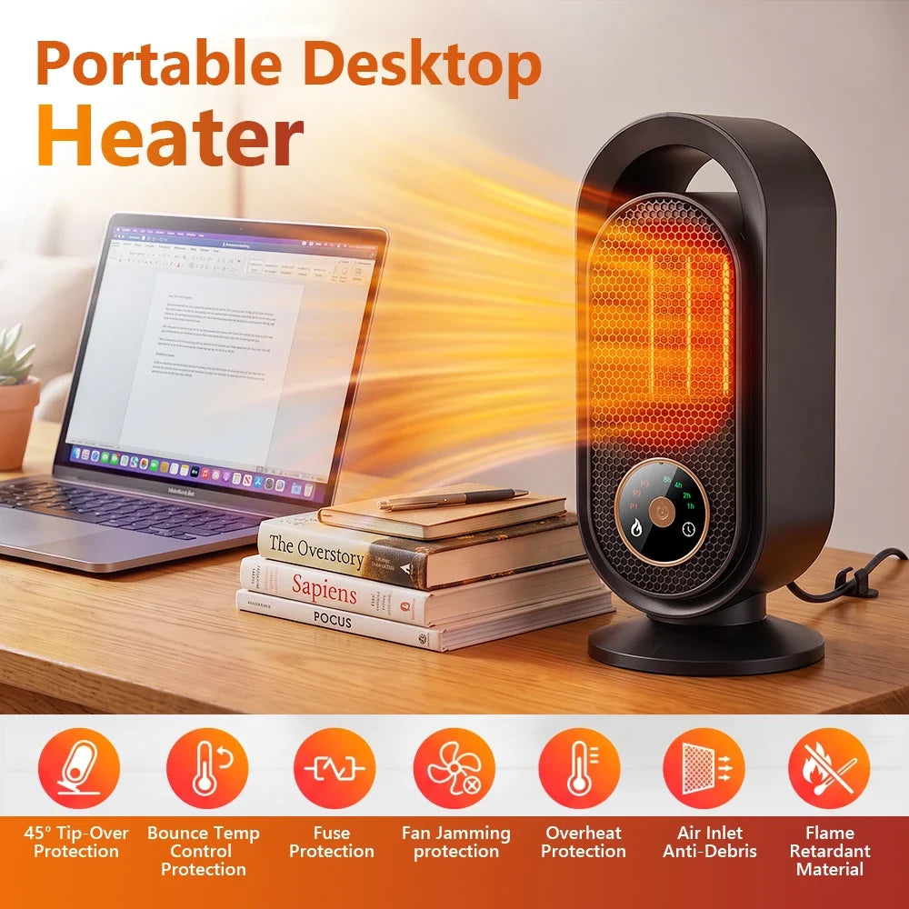 1000W Winter Portable Desktop Heater 4 Timer Settings Warm Air Blower PTC Fast Heating Household Heater for Home Office Indoor