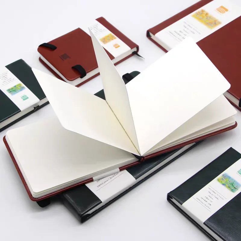 BAOHONG Watercolor Sketchbook 300g Notebook Cotton Pulp Watercolor Paper Faux Leather Cover Hand-Drawn Friendly for Sketching