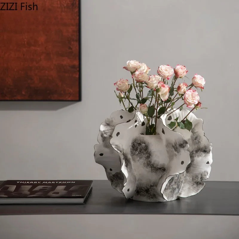Art Ceramic Vase Desktop Ornament Flower Arrangement Artistic Flower Vessels Hydroponic Vases Decorative Vase Dried Flower Vases