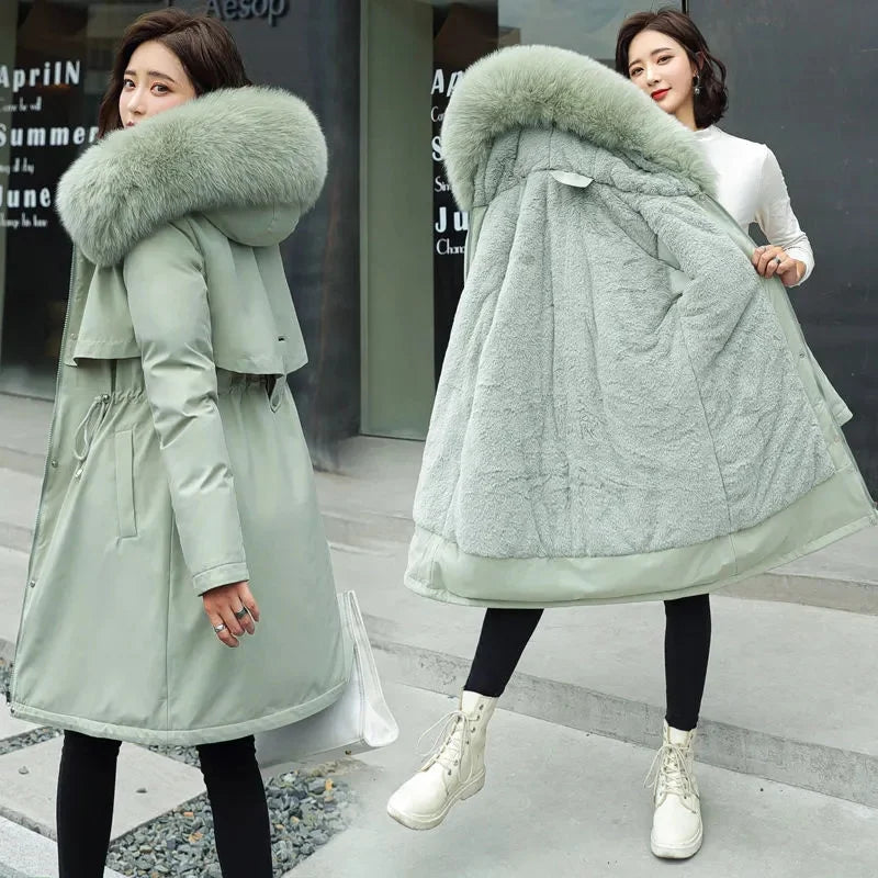 Women's Winter Parka, Hooded Fur Collar Thick Warm Long Coat