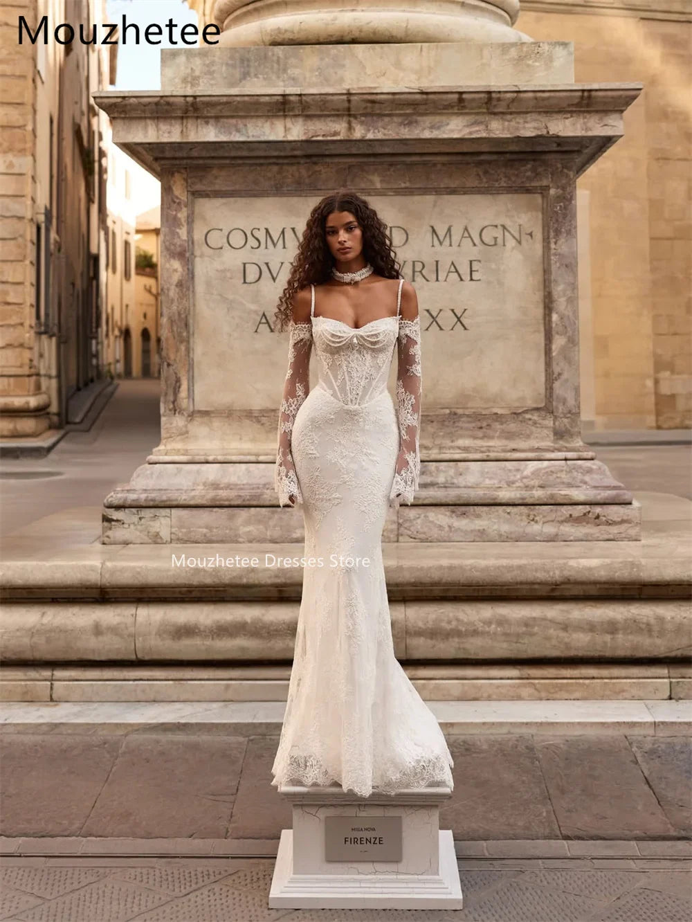 Mouzhetee Mermaid Elegant Pearls Lace Strapless Wedding Dresses Simple Sleeveless Brides Gown Custom Made 2026