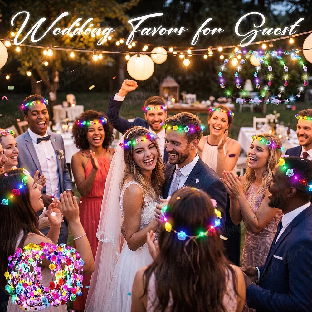 10-100pcs LED Flower Headbands Glowing Garland Light Up Headbands Glow in the Dark Headband Wedding Beach Party Birthday