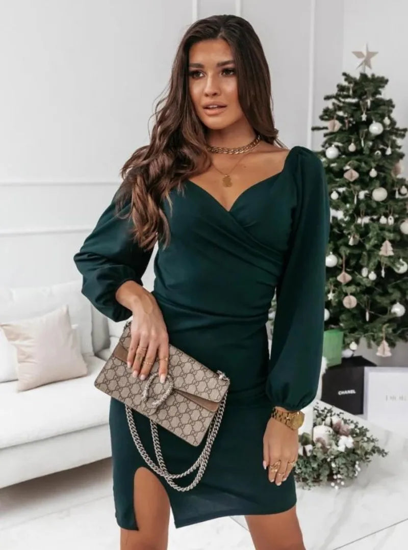 Women's V-Neck Dress – Autumn/Winter Fashion Commuter Style