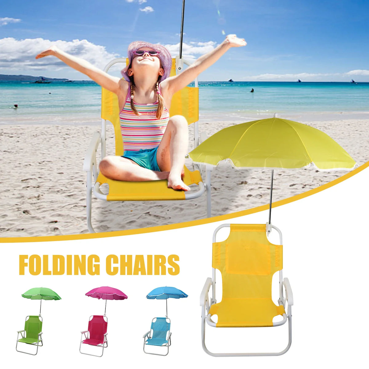 Beach Chairs and Umbrellas Outdoor Beach Folding Multifunctional Portable Deck Chairs for Children Pool Campsite sillas de playa