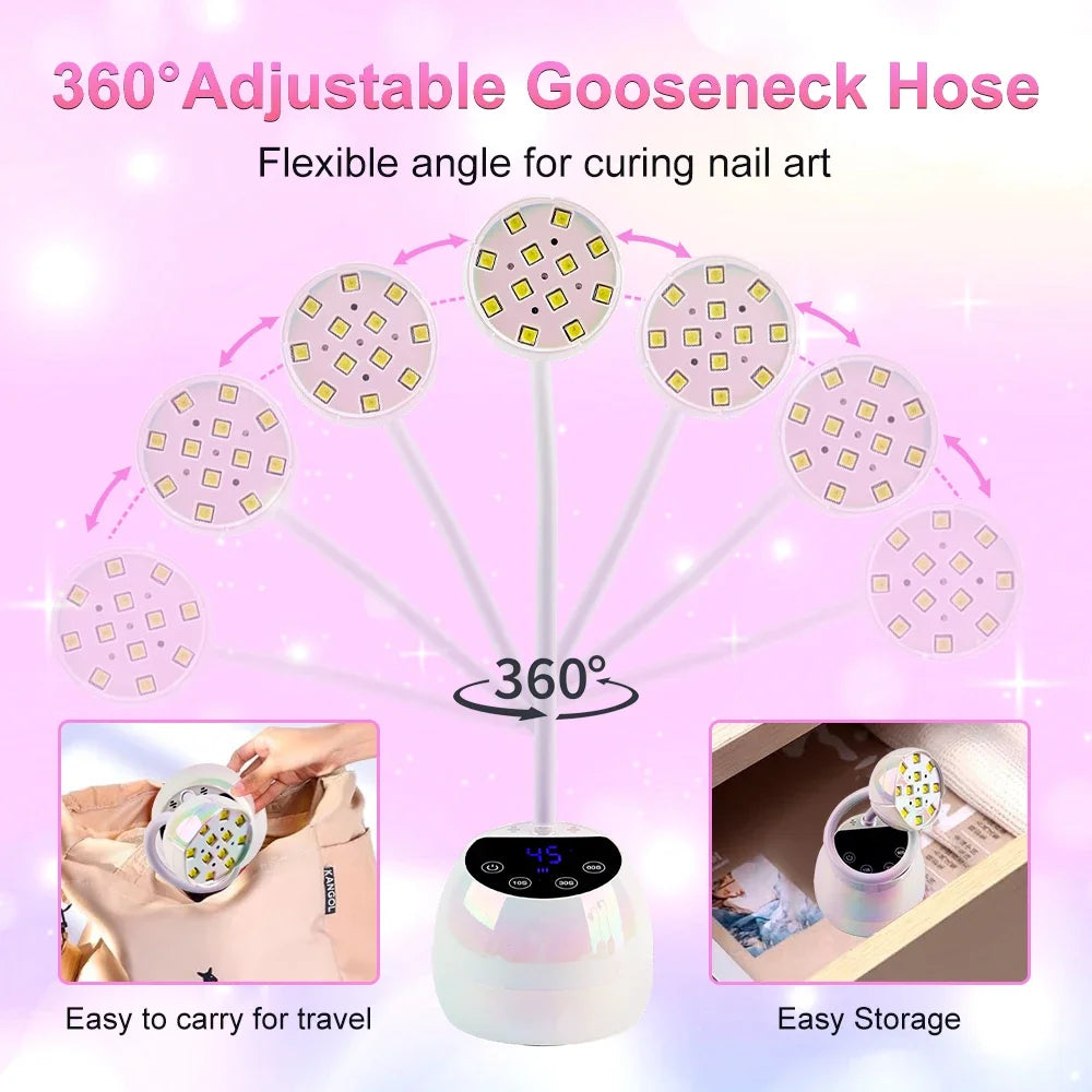 UV LED Nail Lamp, Cordless Gel X Nail Lamp Flash Cure, Auto Sensor Gooseneck Portable USB Gel Nail Dryer U V Light with 4 Timers