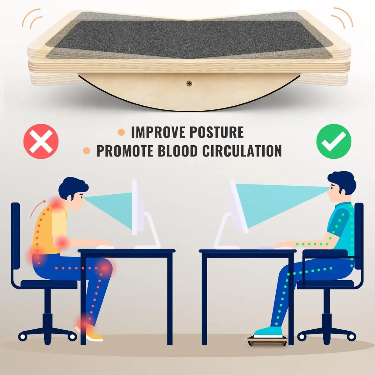 350LBS Anti-Slip Balance Board Professional Wooden Wobble Board for Adults Physical Therapy Standing Desk Core Strength Training