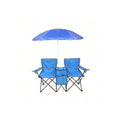 Portable Outdoor 2-Seat Folding Chair With Removable Sun Umbrella Blue, Camping Chair, Beach Essentials