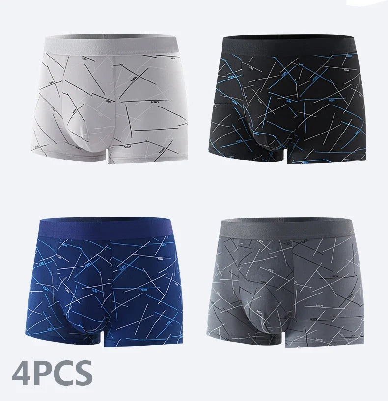 Plus Size 4PCS Men's Fashion Boxers Trendy Personality Skin-friendly Breathable Underwear Mid-waist Printed Boxer Briefs XL-4XL
