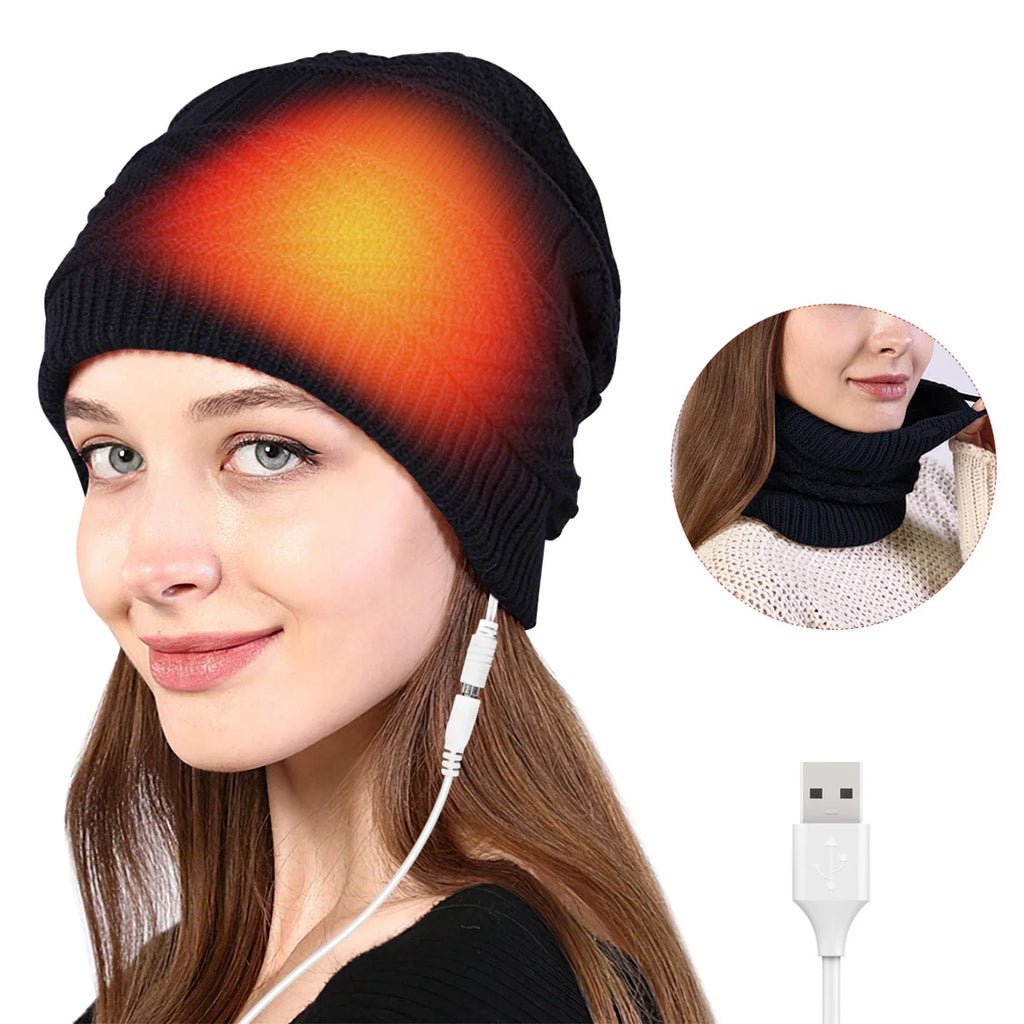 Electric Heating Hat Electric Warm Heated Hat USB Electric Heating Hat Warm Heated Hat Outdoor Knitted Heated Hat Scarf