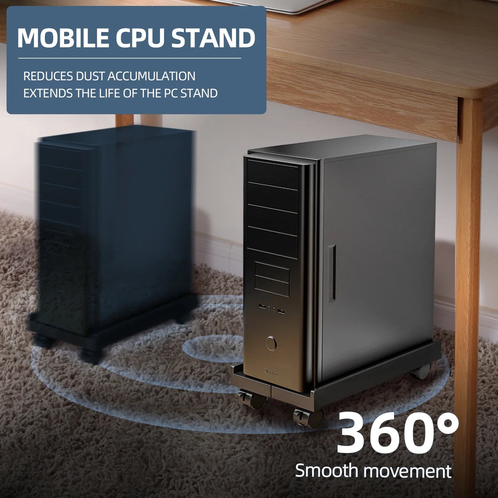 Mobile CPU Stand PC Tower Stand Portable Removable Bracket Gaming Desk Accessories Ventilated Computer Tower Stand Adjustable