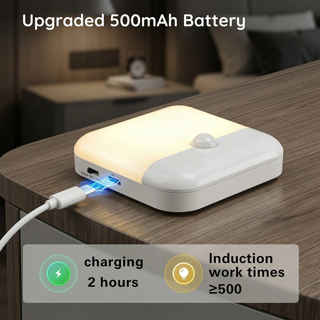 USB Charging Cupboard Lamp Dimmable White/Warm Light Motion Sensor LED Night Light for Bedroom Kitchen Stair Wardrobe Lighting