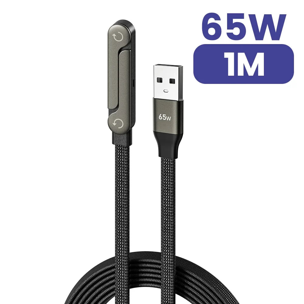 65W USB A To USB Type C Cable Quick Charge Phone Charger Cable Built In Foldable Stand Data Wire 2 in 1 USB C Charging Line