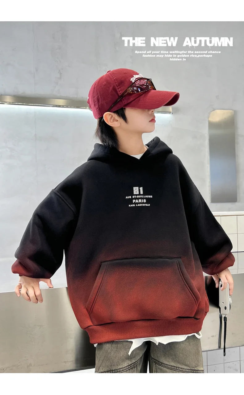 Kids Winter Hoodie, Warm Gradient Sweatshirt for Boys and Girls