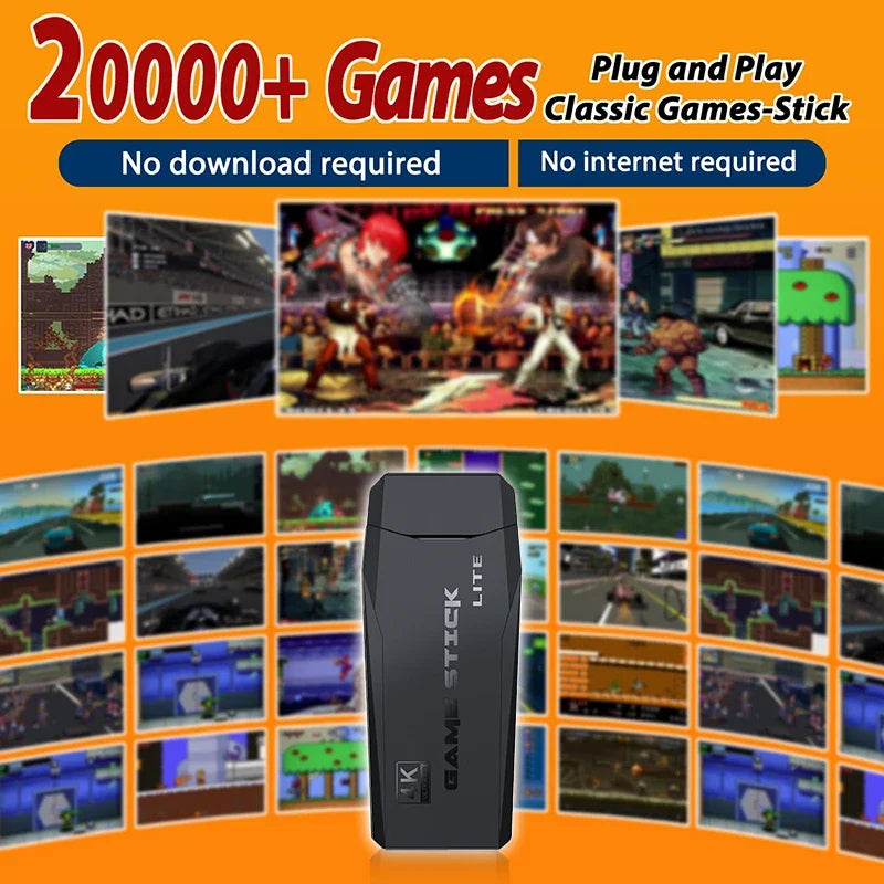 Retro Game Console with 20000 Games – Plug-and-Play TV Game Stick with 2 Wireless Controllers