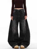2026 Japanese Y2K Fashion Vintage Black Patchwork Baggy Women's Jeans Pants Wide Leg Woman Clothing Casual Cotton Denim Trousers