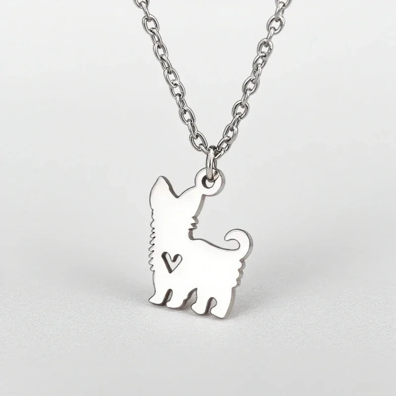 Puppy Necklace Stainless Steel Dog Shape Pendant Animal Dog Chain Necklace For Women Jewerly