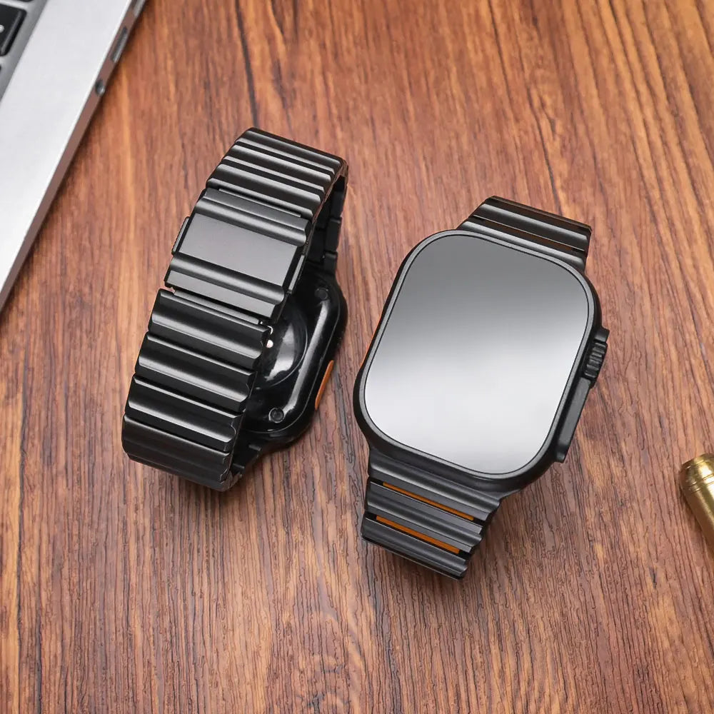 Titanium Fluororubber Strap for Apple Watch Ultra 4 3 2 49mm Series 12 11 10 46mm Magnetic Band for Iwatch 9 8 7 45mm 6 SE3 44mm