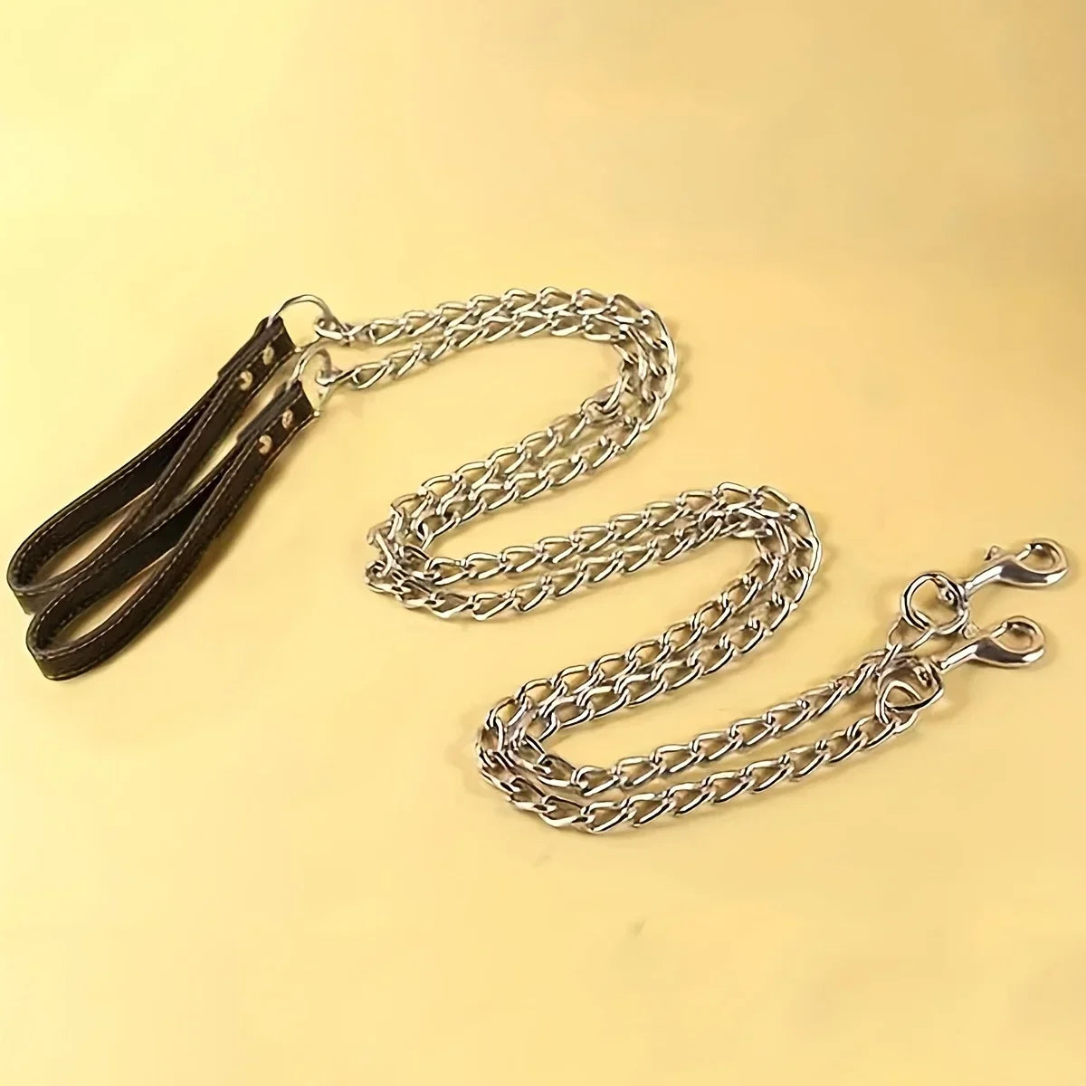 1pc-120cm Anti Bite Dog Chain Leather Handle Chain Durable Metal Anti Chewing Training Dog Leather