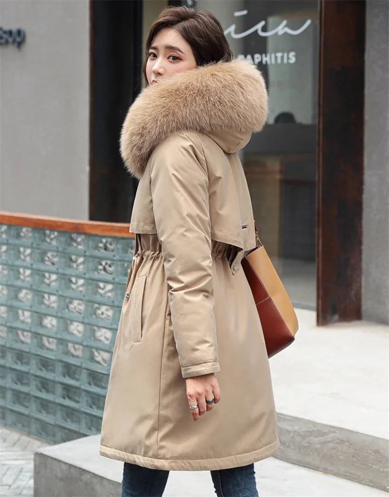Women's Winter Parka, Hooded Fur Collar Thick Warm Long Coat