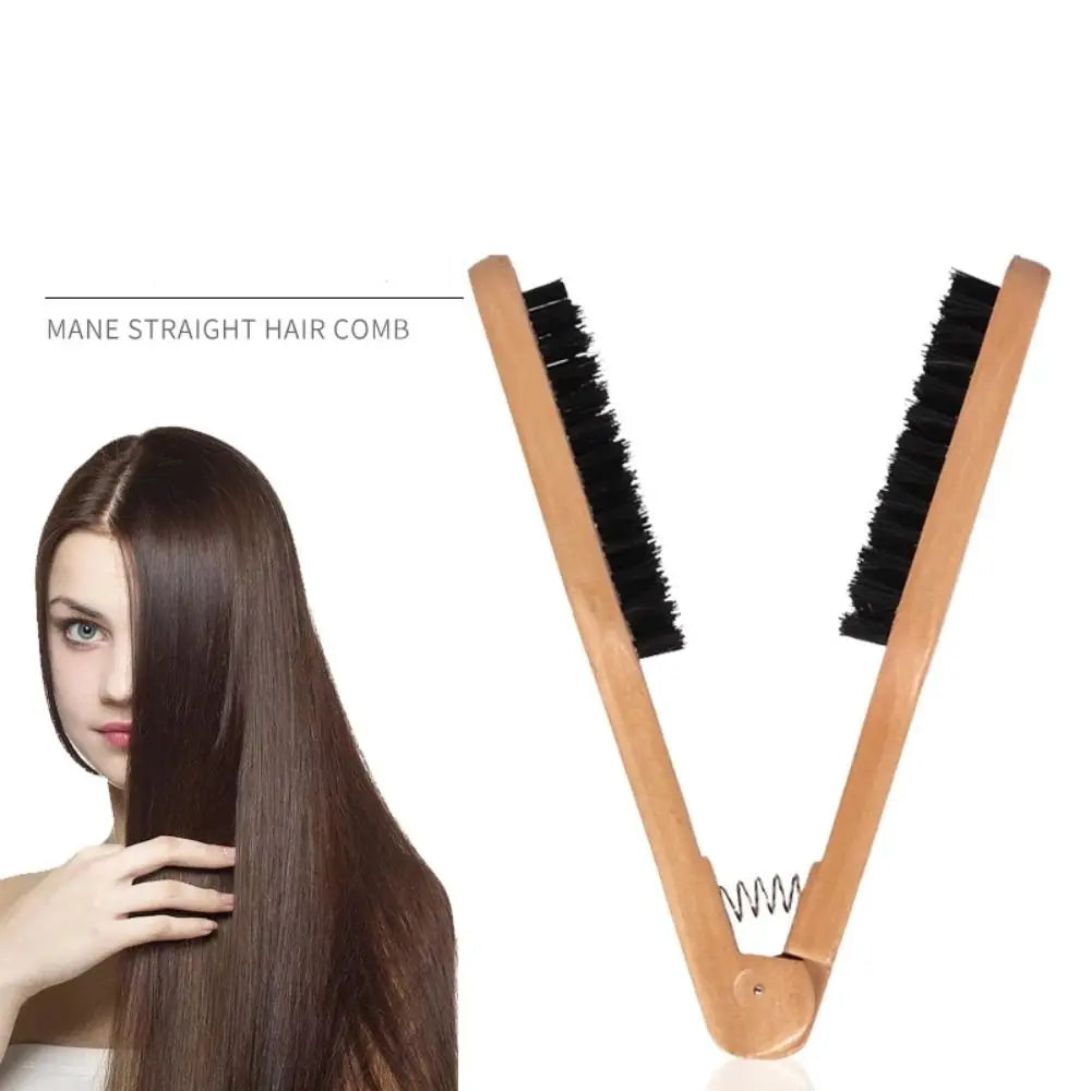 Professional Hair Straightener Comb Wooden Double Brushes V-shaped Clamp Comb Hair Straightener Tool Anti Static