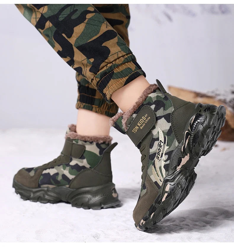 Kids Winter Snow Boots, Plush Camouflage, Warm Anti-Slip