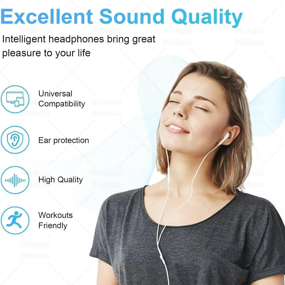 Original Wired Earphones For Apple iPhone 17 16 15 14 13 12 11 Pro Max iPad In-Ear Earbuds For Lightning USB-C 3.5mm Headphones