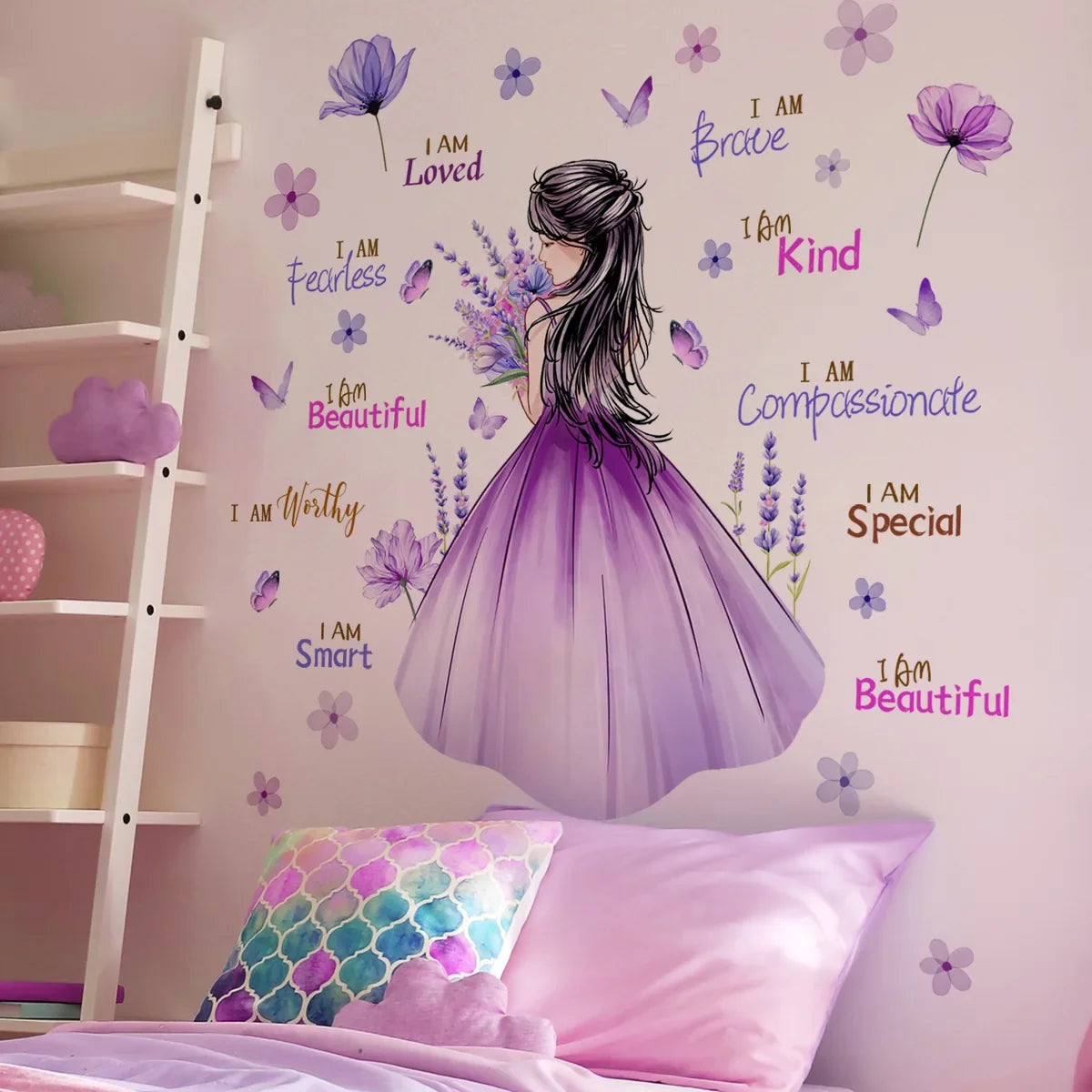 motivational 3d purple flower gilr wall sticker self adhesive Inspirational quote wall decal