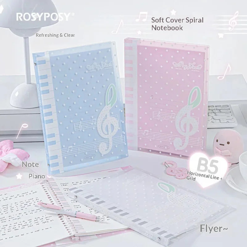 New Rosyposy Melody Loose Leaf Notebook Soft Cover B5 Ruled Grid Polka Dot Music Note For Office School Study Stationery