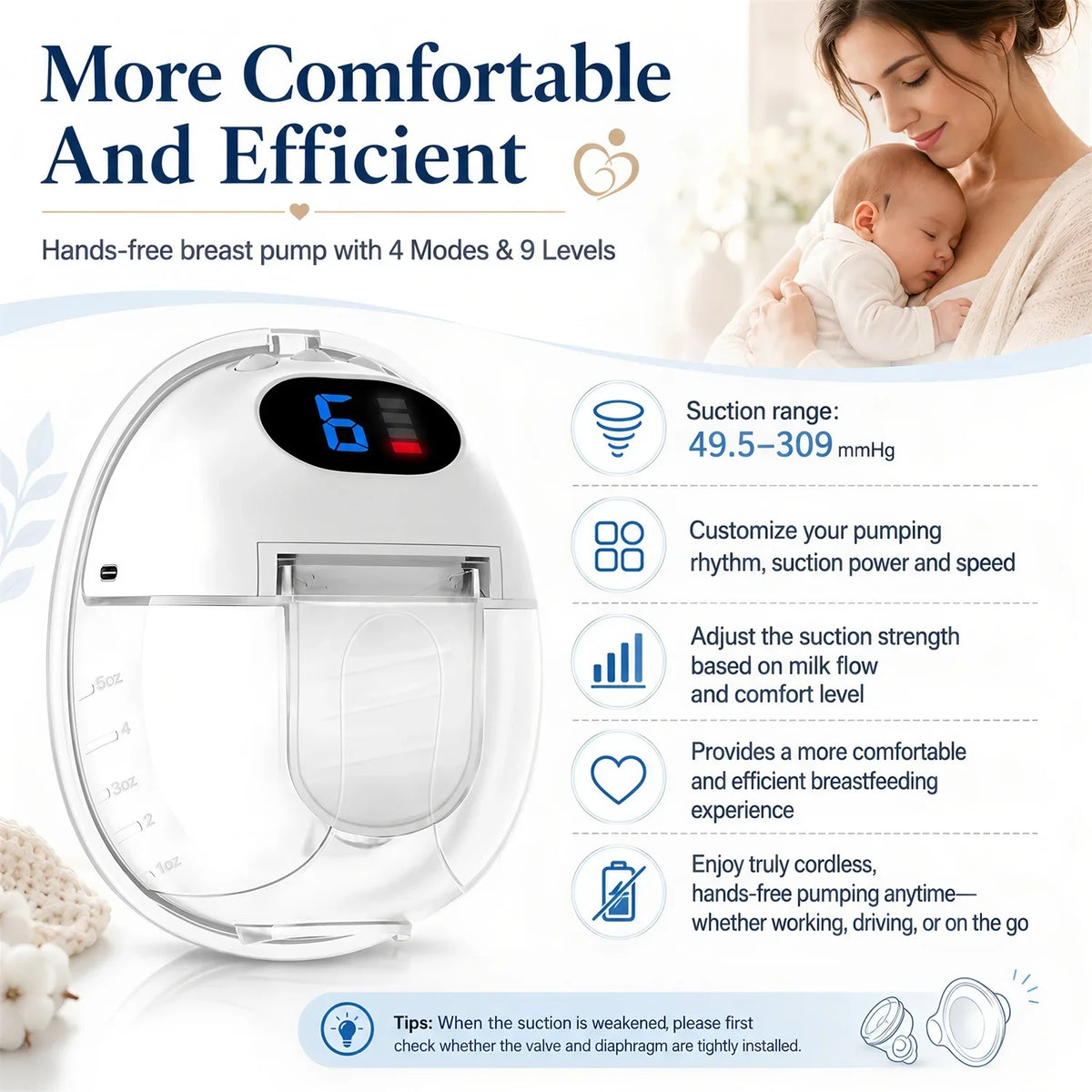 New Upgraded Hands-Free Wearable Wireless Electric Breast Pump,Portable Breast Massager for Lactation,BPA-Free Breastfeeding Pum