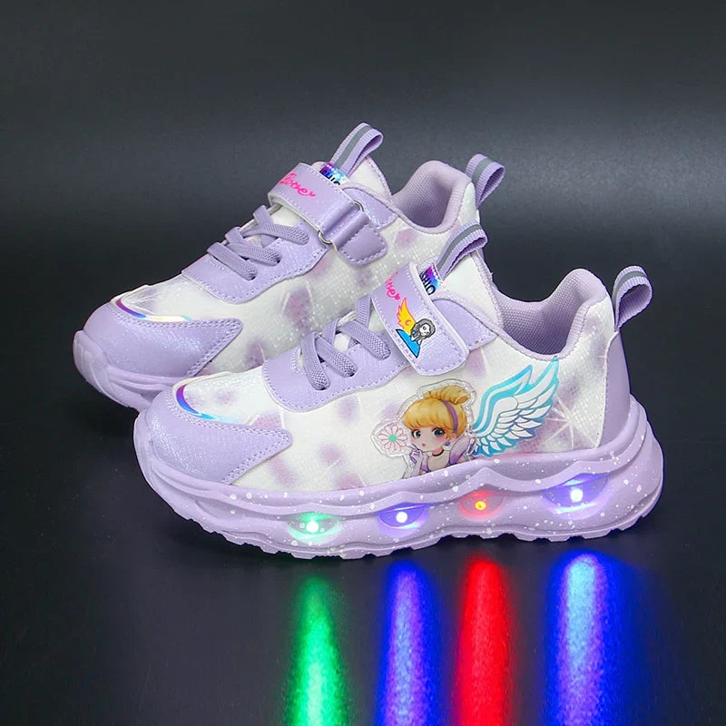 Girls' Cute and Fashionable Cartoon Princess Casual Shoes Led Wings Comfortable Sneakers