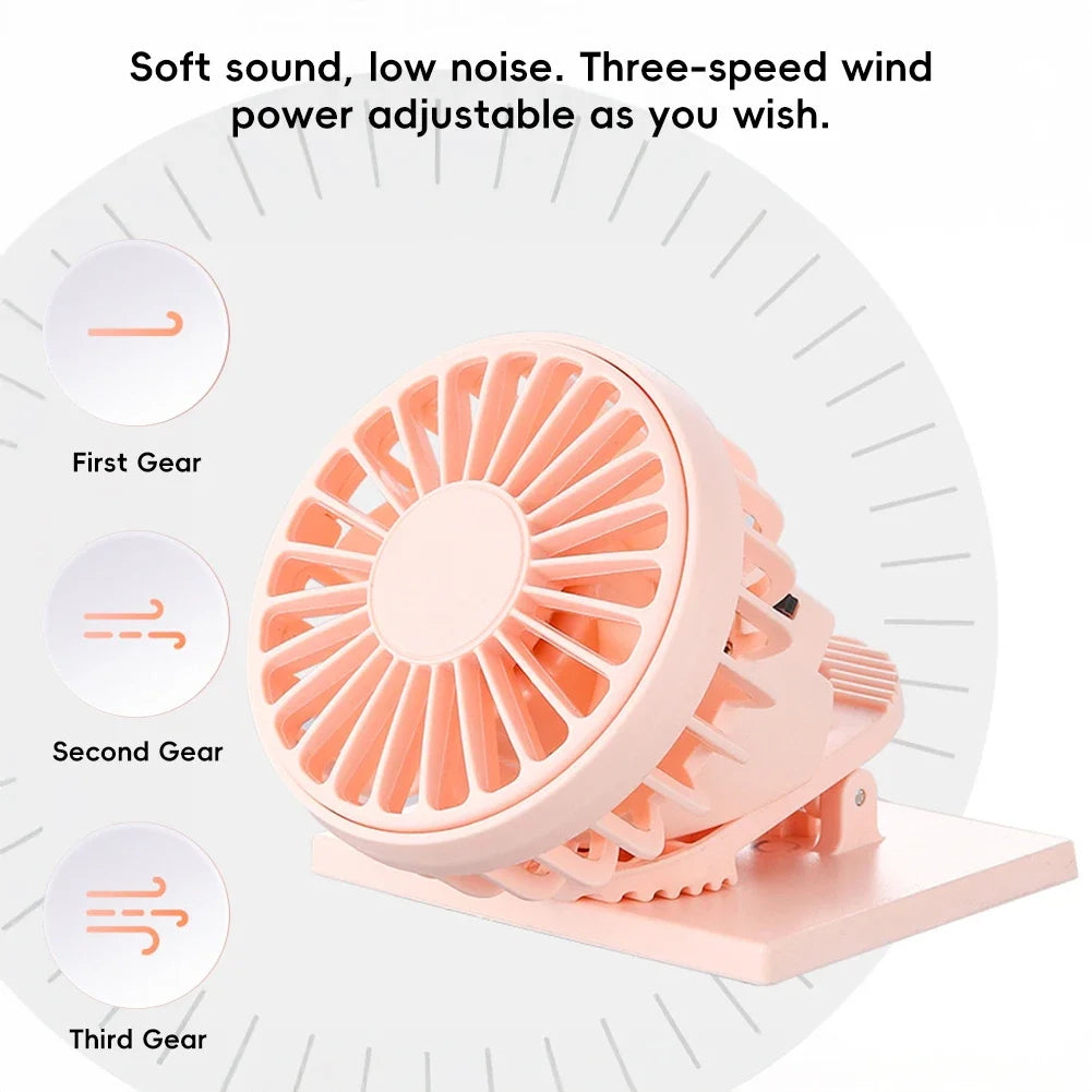 Solar Powered Portable Clip-On Fan Mini Fan Low Noise 3 Adjustable Wind Speeds USB Charging Multi-Functional Clip-On Fan