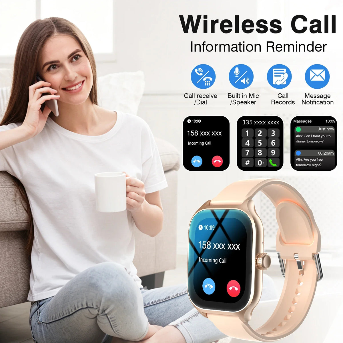 New Full-Touch High-Definition Men'S and Women'S Sports Smartwatch Features Wireless Dialing, Answering Calls, Motion Tracking and Music Control. Suitable for Android & IPhone,The First Choice for Gifts