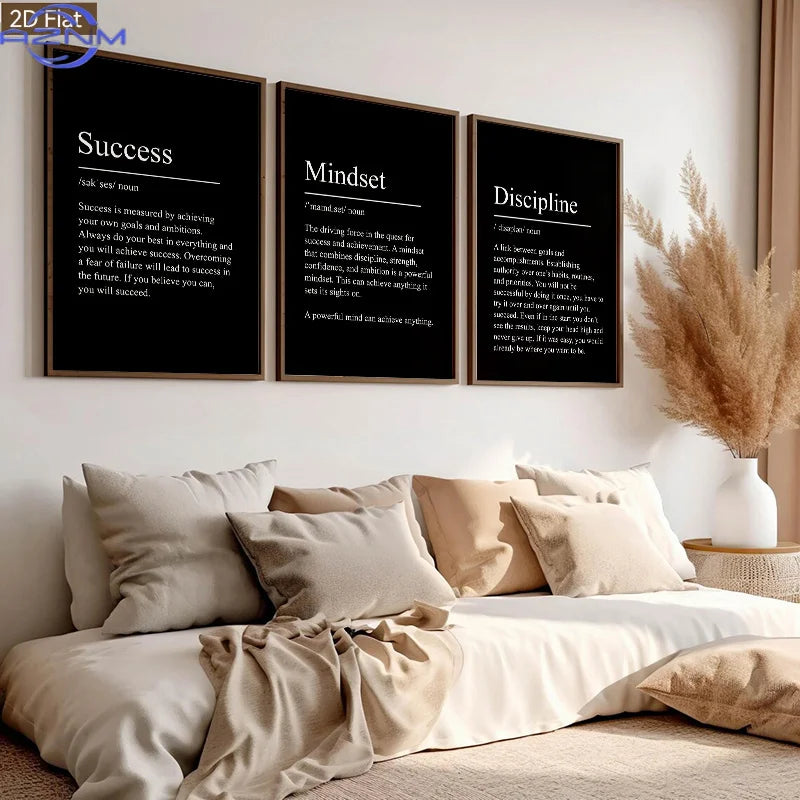 3pcs Motivational Mindset Definition Wall Art, Inspirational Quote Canvas Print for Office Home Decor, Modern Typography Poste