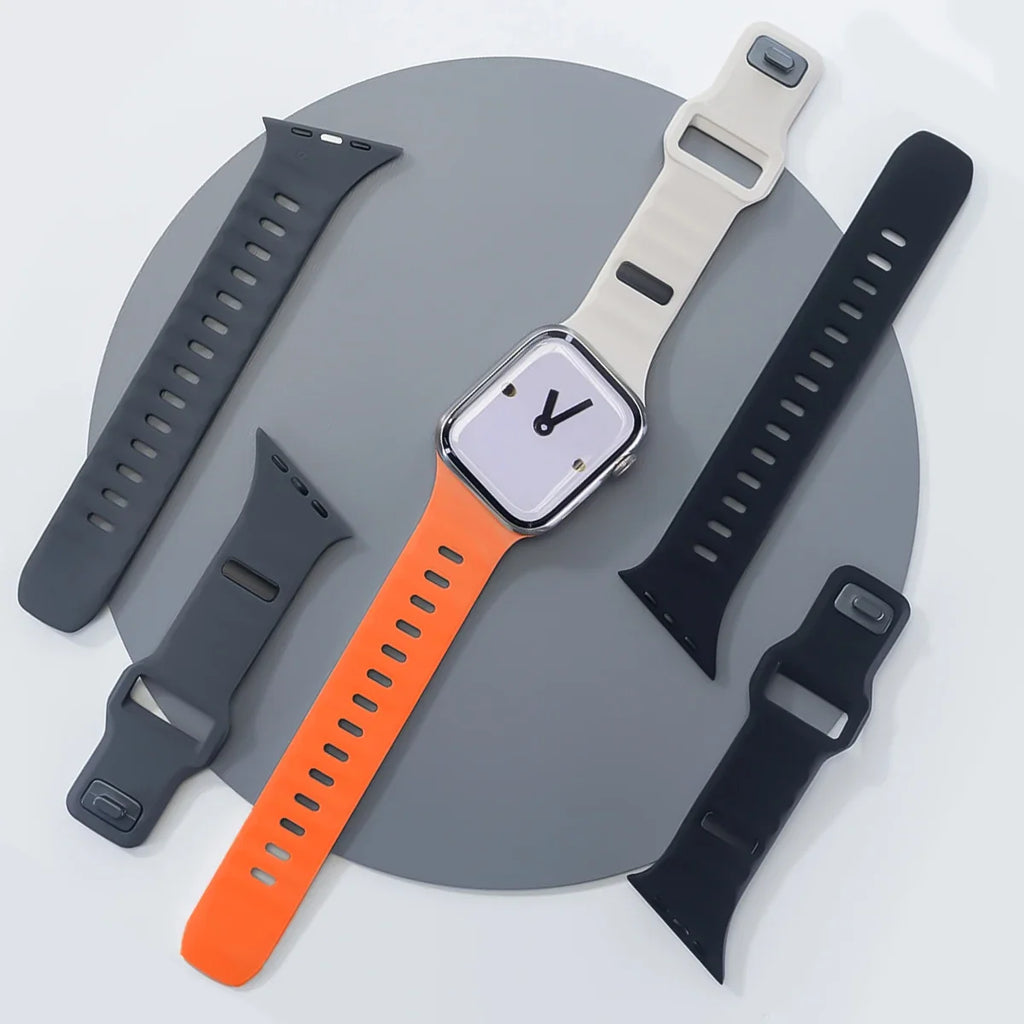 Silicone Sport Band for Apple Watch Ultra 3/2 49mm 42 44 38 40 41mm Two Tone Adjustable Strap for Iwatch S11 10 9 8 7 6 SE3 Belt
