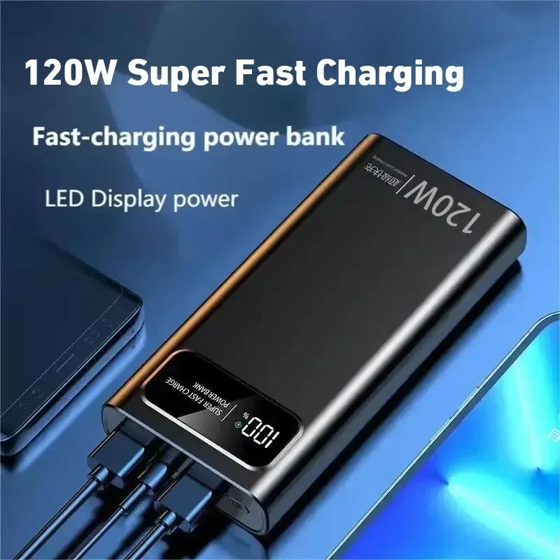 Lenovo 500000mAh Power Bank 120W High Capacity Digital Display Super Fast Charging Powerbank For iPhone Huawei Samsung 2026 New