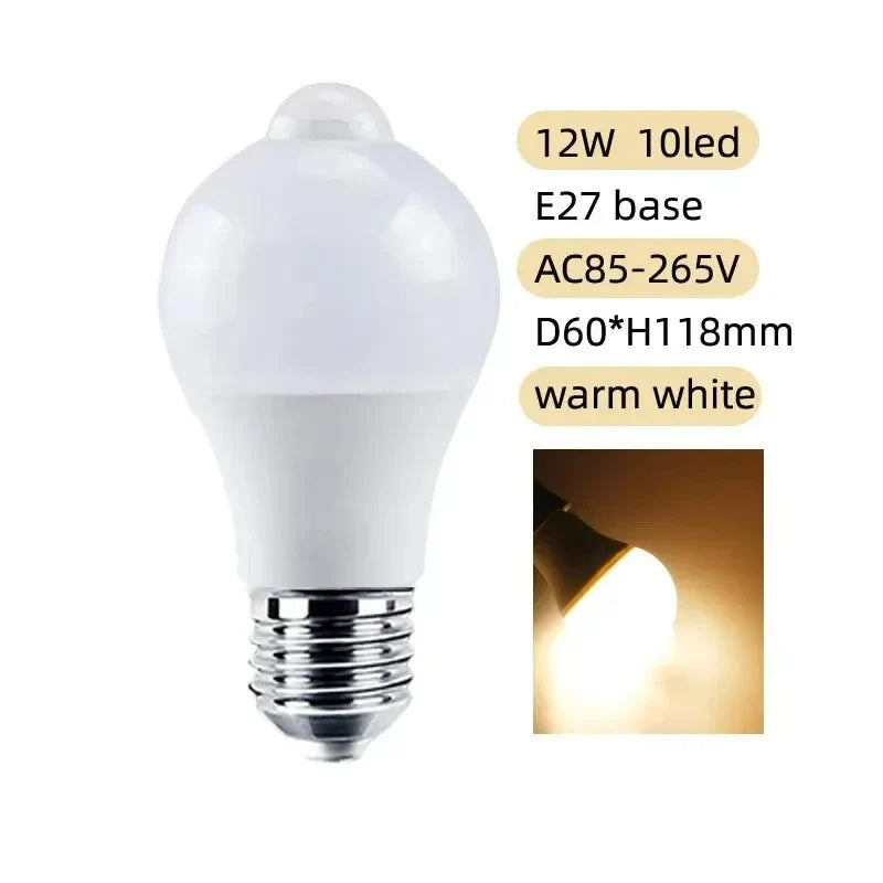 E27 LED Motion Sensor Bulb LED Lamp 85-265V PIR Sensor Light Bulb Auto ON/OFF Night Light For Porch Stairs Garage Security Light