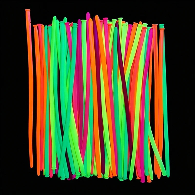 100pcs Neon Glow Long Balloons Backlight Reactive Fluorescent Colorful Long Latex Balloons DIY Twisting Birthday Wedding