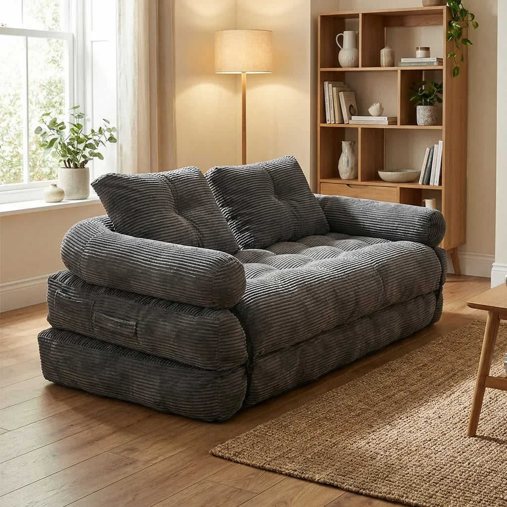 Modern Convertible Sofa Bed, 2-Seater Vacuum Packed Compressed Couch, Soft Memory Foam Floor Sofa for Small Space Living Room