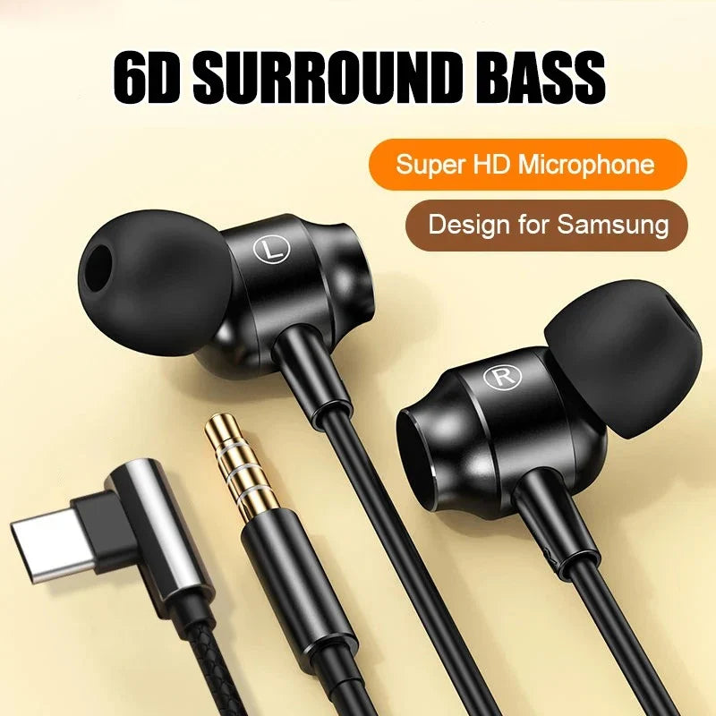 EARDECO 6D Stereo Headsets Metal Type C&3.5mm Wired Gamer Earphones Magnetic In-Ear Headphones For Samsung Handfree HD Call