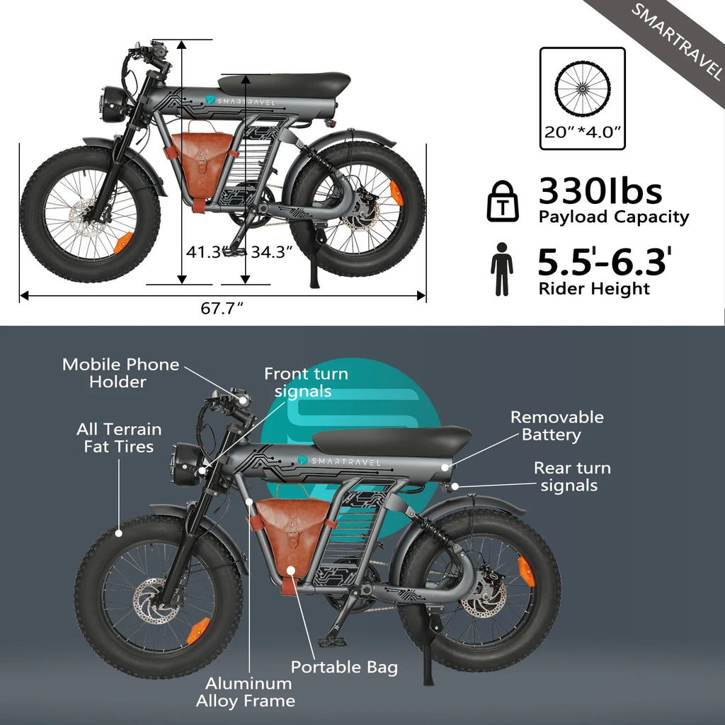 HEZZO 1200W Electric Bike - 48V Lithium Battery, Over 50km/h Speed