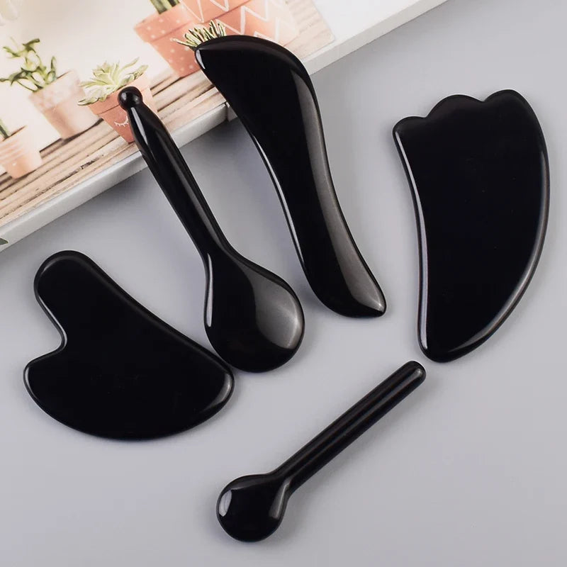 Wholesale Various Shape Black Obsidian Face Gua Sha Tool Sawtooth SPA Massager Acupuncture Facial Beauty Product For Health Care