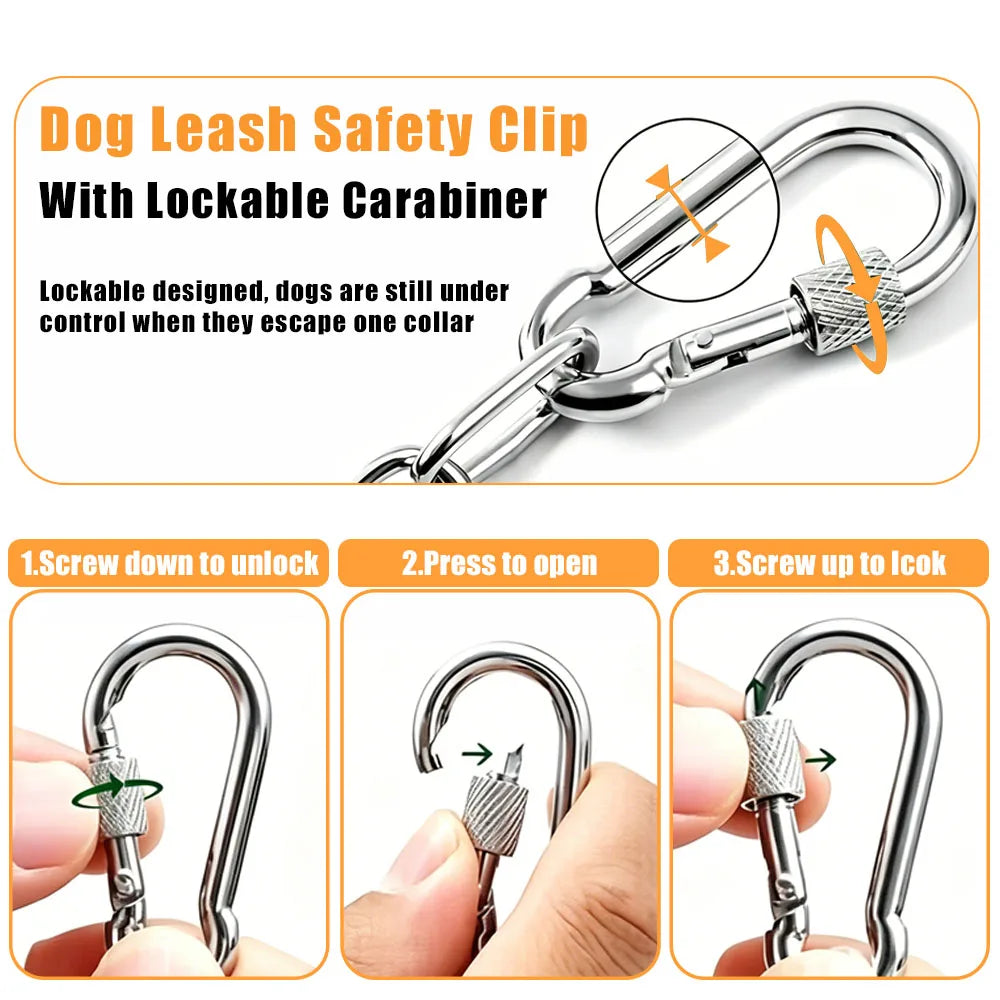 Chain Dog Collar Clips Anti-Bite Double-Headed Metal Safety Buckle Pet Leash Connector Paw Print Design Secure Chain Attachment