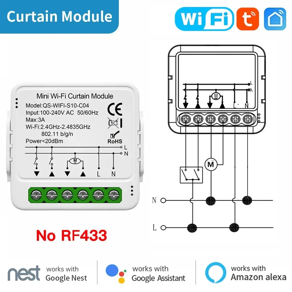 TNCE Tuya Curtain Switch module wifi zigbee rf433mhz, Roller Blinds Shutter Motor breaker, Smart Control Voice Alexa Google Home