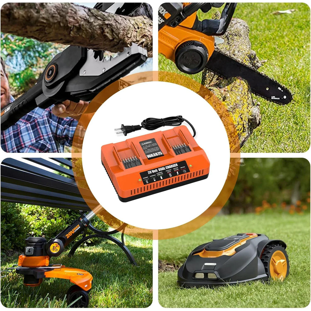 Powilling 2Port WA3875 Fast Charger for Worx 20v Battery WA3525, WA3520, WA3575, WA357