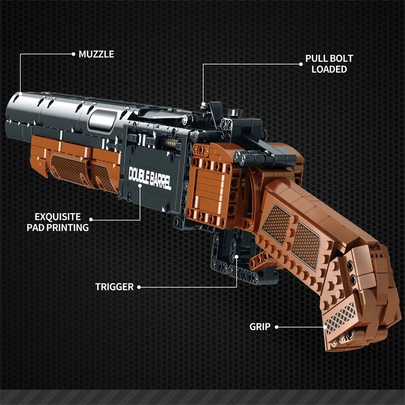 1006PCS Double Barrel Shotgun Weapon Model Building Blocks Military Classic Gun With Bullet Belt Bricks Toy Kids Christmas Gifts