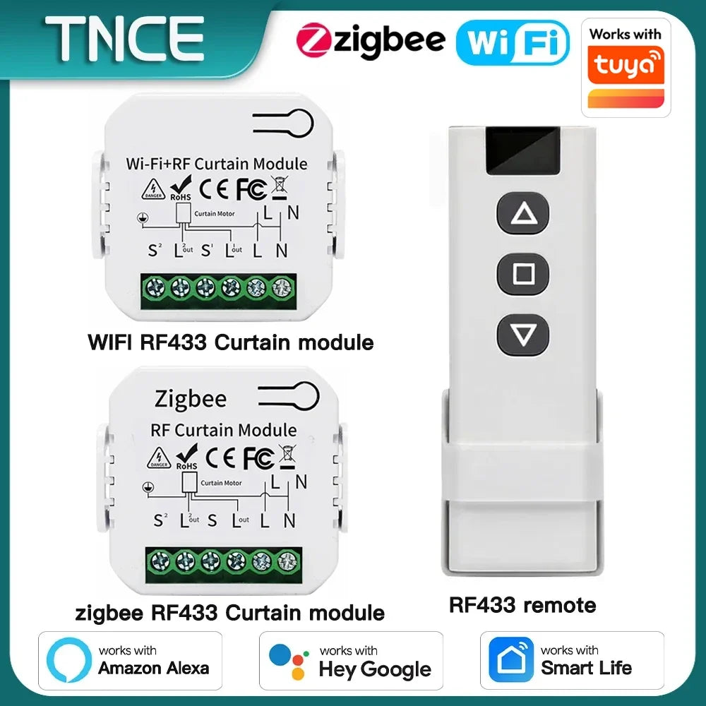 TNCE Tuya Curtain Switch module wifi zigbee rf433mhz, Roller Blinds Shutter Motor breaker, Smart Control Voice Alexa Google Home