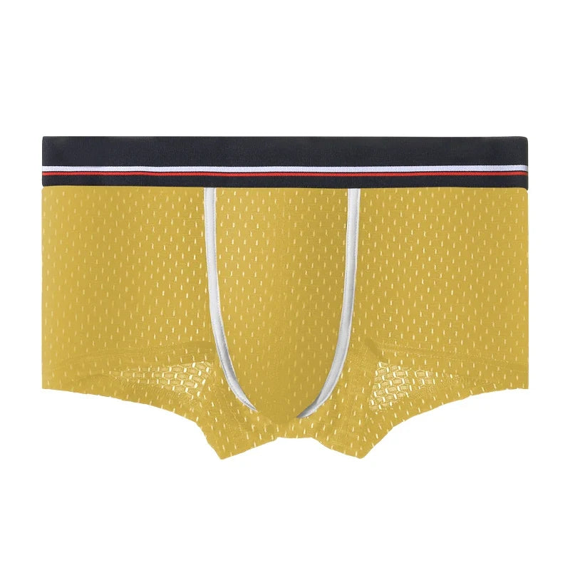 Men's Ice Silk Mesh Boxer Briefs, Summer Thin Breathable U-Convex Flat-Angle Shorts, Sexy Student Underwear