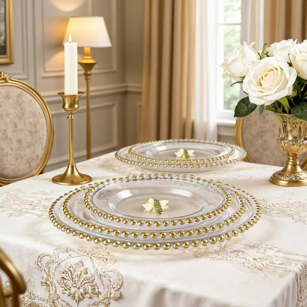 Nordic Style Plastic Steak Plate Gold Rimmed Fruit Salad round Dish Western Dinner Party Dinnerware Plate Decorative